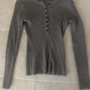 SHEIN Gray Ribbed Henley Long Sleeve Top